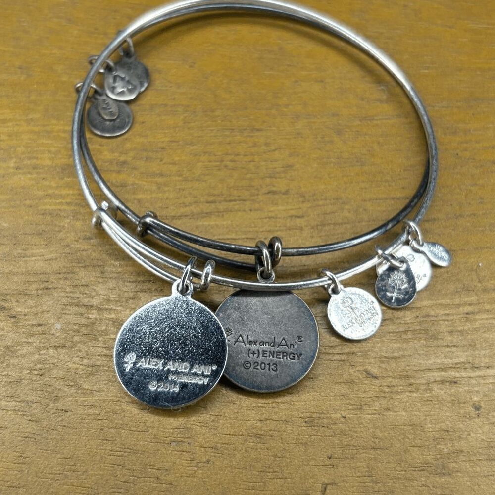 Alex and Ani Path of life Embossed two set silver toned expandable bracelet - Picture 4 of 4